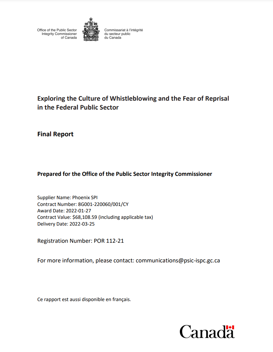 Exploring the Culture of Whistleblowing and Fear of Reprisal in the Federal Public Sector